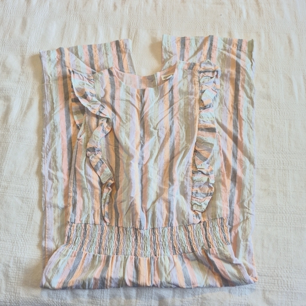 Gymboree girls size 7/8 pastel striped jumpsuit, gold metallic filament EUC